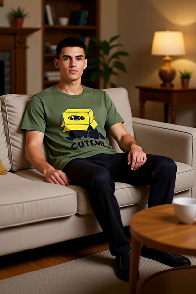 PayBuy Cat in a Box Printed Khaki Men's Pajama Set Functional Durable Quality Comfortable Stylish