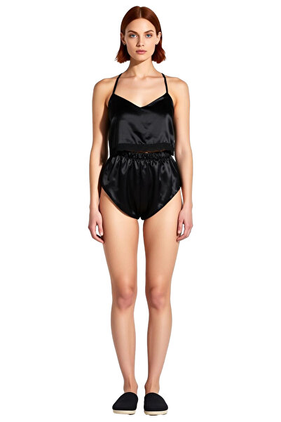 PayBuy Women's Lace Detailed Satin Crop Tank Top and Shorts Set Functional Durable Quality Modern