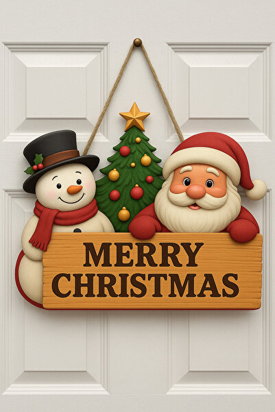 OKAVANGO 30-18 cm Yılbaşı Kapı Yılbaşı Dekarasyon Ahşap Yılbaşı Temalı Kapı Süsü