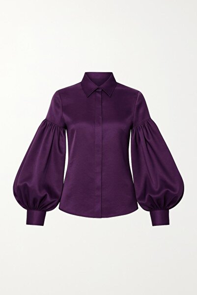 ALYEL NAKER Balloon Sleeve Detailed Taffeta Stylish Design Shirt