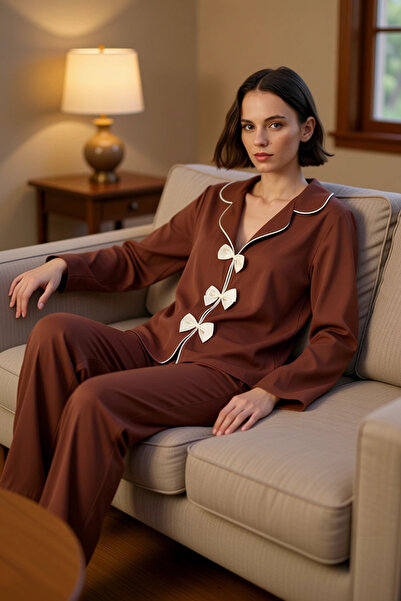 PayBuy Women's Bow Detailed Viscose Pajama Set Functional Durable Quality Comfortable Aesthetic Stylish