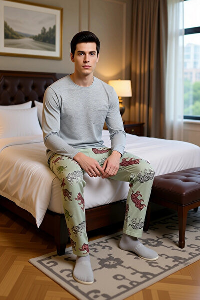 PayBuy Men's Tiger Pattern Crew Neck Pajama Set Functional Durable Quality Comfortable Stylish