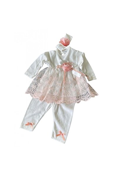 OEM White three-piece baby set - long-sleeve dress, pants and headband (3 months)
