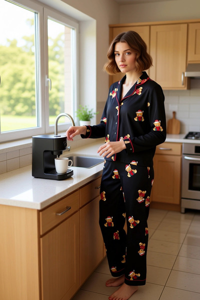 PayBuy Women's Teddy Bear Pajama Set Shirt Collar Long Sleeve Functional Durable Quality Aesthetic