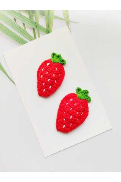 Hand Mother's Since 2024 Strawberry Fruit Model Children's Hair Accessory Handmade 2-Piece Snap Buckle Braid 100% Cotton Organic Buckle