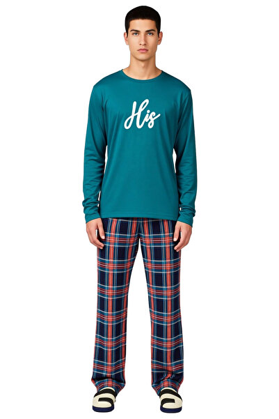 PayBuy Ανδρικό σετ πιτζάμες με καρό σχέδιο ανθρακί με λαιμόκοψη, λειτουργικό, ανθεκτικό, κομψό