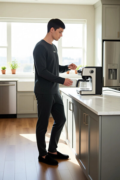 PayBuy Men's Anthracite Crew Neck Printed Long Sleeve Pajama Set Functional Durable Modern