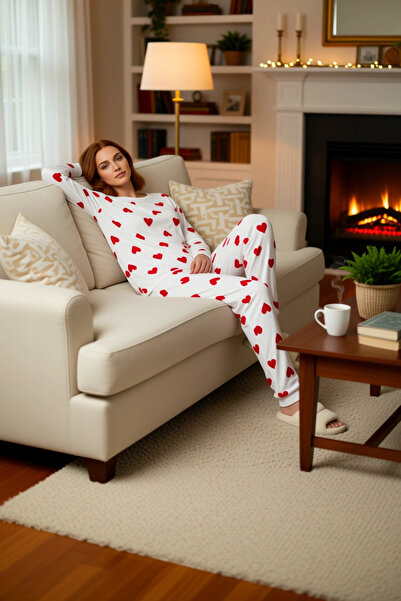 PayBuy Set pijamale pentru femei cu inimă cu mâneci lungi guler rotund Funcțional Durabil Calitate Estetică