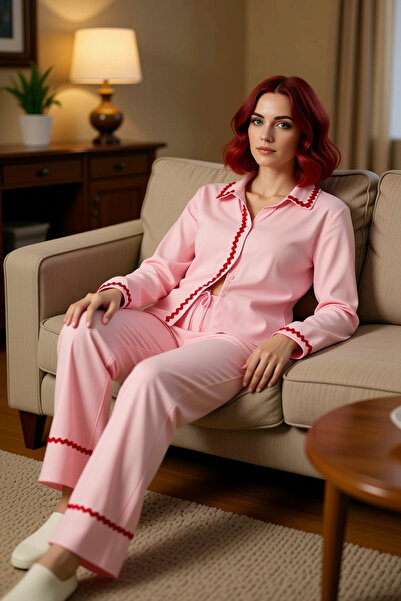 PayBuy Kadın Viskon Gömlek Yaka Pijama Takımı Şerit Detaylı Fonksiyonel Dayan...