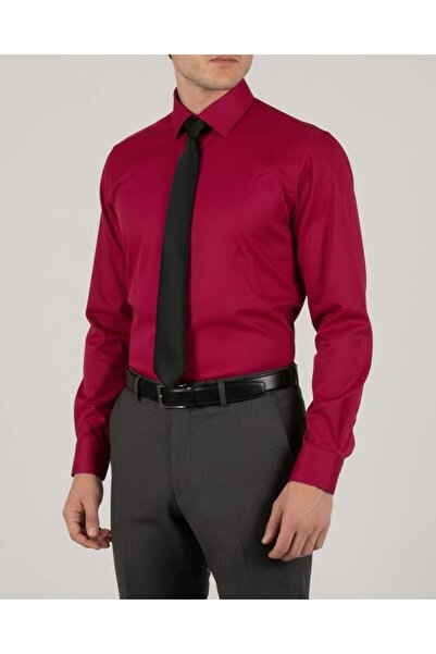 TerziAdemAltun Italian Style S Slim Fit Men's Tie Collar Shirt Red T14249