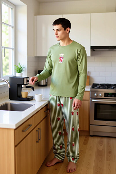 PayBuy Men's Teddy Bear Crew Neck Long Sleeve Pajama Set Functional Durable Quality Comfortable