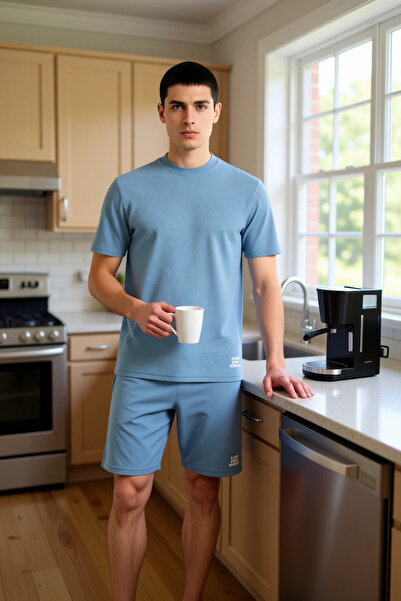 PayBuy Чоловічий комплект піжами з коротким рукавом, коміром-стійкою та функціональним, міцним, якісним та естетичним дизайном