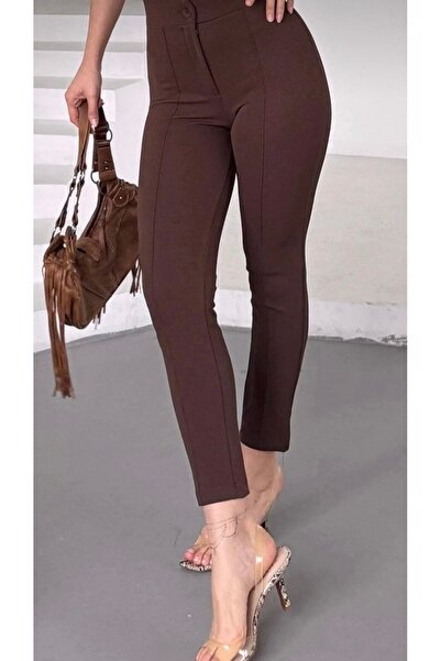 LİSAA BUTİK Women's Tapered Leg Front and Back Printed Tapered Leg Crepe Pants