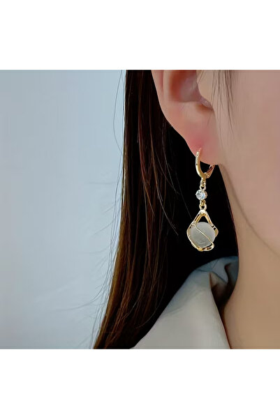 SEVAS GOLD أقراط نسائية من حجر الكوارتز باللون الذهبي