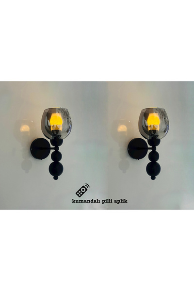 gaziantepavize Kumandalı Pilli Aplik Siyah Tokyo Füme Cam Metal Aplik - 2 Ade...