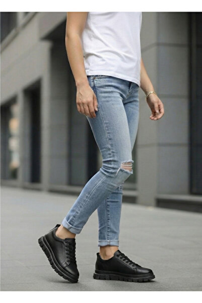 Bonjey Black Stitched Sole 100% Genuine Leather Waterproof Guaranteed Thick Soled Men's Sneaker Shoes