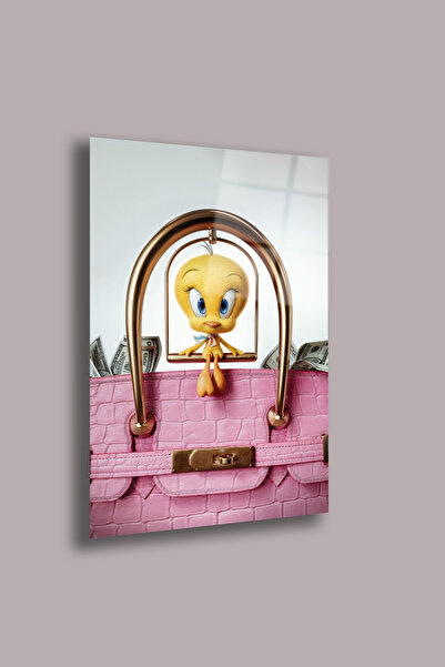 gxe.art Geantă Tweety Luxury Pink – Pictură modernă în sticlă Pop Art