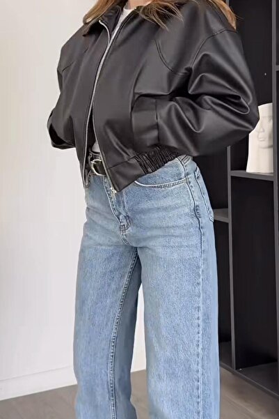 BELİZMOD Vintage Belden Lastikli Bomber Kadın Deri Ceket
