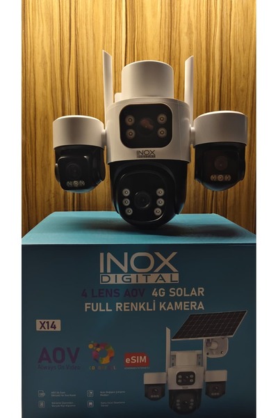 inox İNOX-X14 4 KAMERALI SOLAR PANELLİ E-SİM ÖZELLİKLİ FULL RENKLİ KAMERA (SİM KART GEREKTİRMEZ)