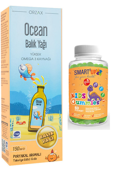SMART UP Kids Sitikolin Gummies 60 Adet + Ocean Balık Yağı Şurubu Portakal Aromalı 150ml