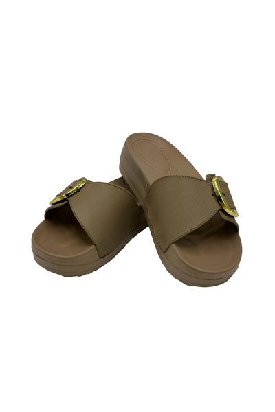 BENGASO Women's Flat Slippers Black Gold Buckle Daily Wear