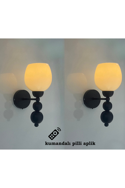 gaziantepavize Kumandalı Pilli Aplik Siyah Tokyo Beyaz Cam Metal Aplik - 2 Ad...