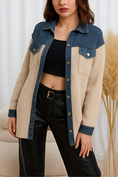 Diva Exclusive Fashion Grey cardigan with denim inserts