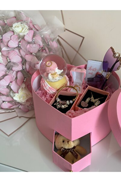 Maide Jewelry Sevgiliye Arkadaşa Özel Hediye Kutusu Kelebek Buketi Led Kadınl...