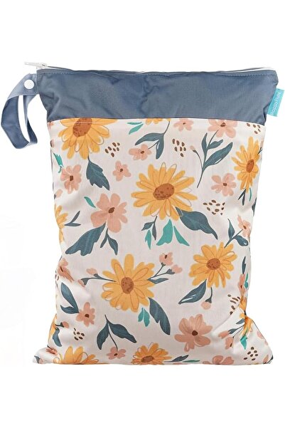 EXCEFORE Diaper Wet Dry Bag Waterproof Reusable with Two Zippered Pockets (Flower)