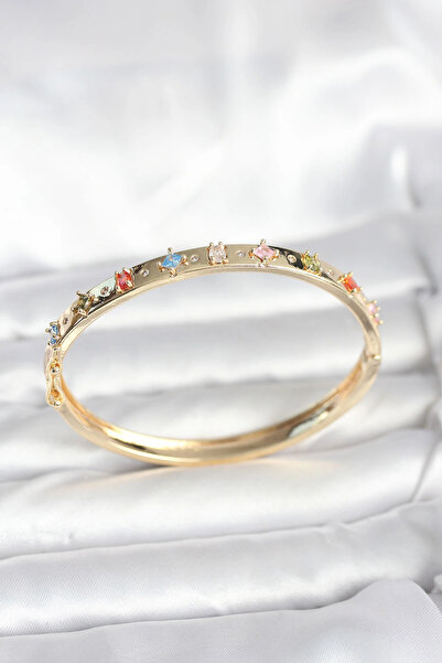 Nacario Mey Import ®   Brass Gold Color Zircon Stone Cuff Bracelet