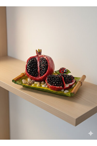 DNC Art&Deco Uğur Böcekli Çatlamış Nar Biblo Bereket Sembolü Dekoratif Masa v...