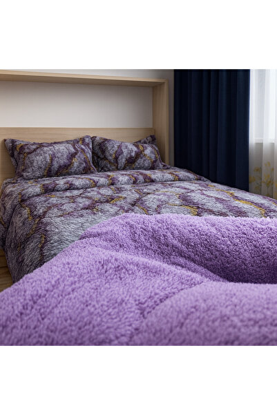 OEM Double Duvet Set with 2 Pillowcases, Cocolino Fluffy, Purple Marble Pattern