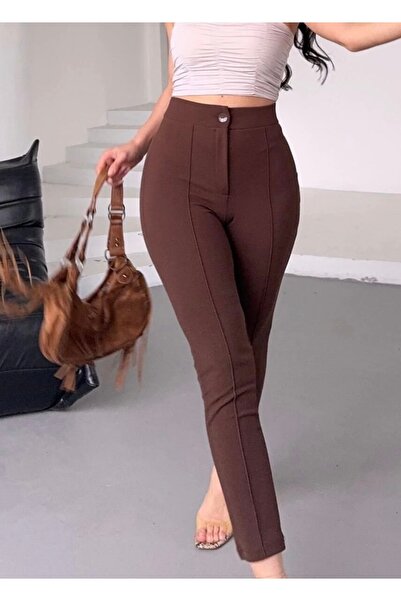 LİSAA BUTİK Women's Tapered Leg Front and Back Printed Tapered Leg Crepe Pants