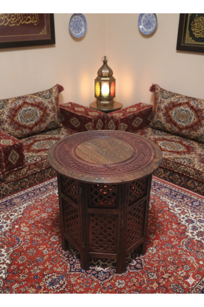 DNC Art&Deco El Yapımı Ahşap Oyma Katlanabilir Osmanlı Sehpa Pirinç İşlemeli ...