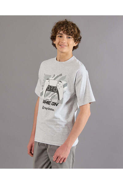 REDTAG تي شيرت بلاي ستيشن رمادي مطبوع للأولاد الكبار