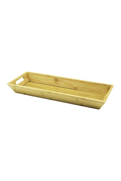 Go İthalat Rectangular Double Handle Wooden Bamboo Presentation Tray =16X40Cm - Depth=4Cm (5273)
