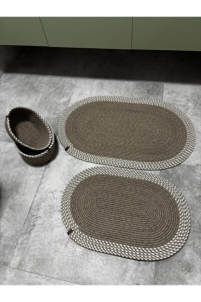 MaVaux Serra 4-Piece Bathroom Set – 2 Oval Mats & 2 Oval Baskets, Natural Rope Weaving, Handmade - Premium