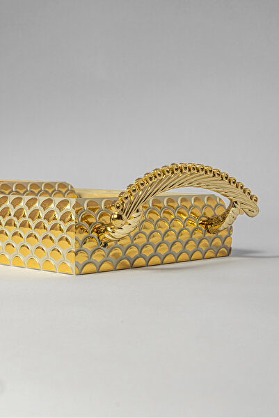 Bin Shihon Two gold-plated rectangular metal serving trays