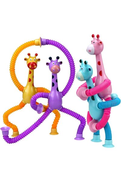 kidszone Giraffe Telescopic Suction Cup Fidget Toy Set (Set of 4)