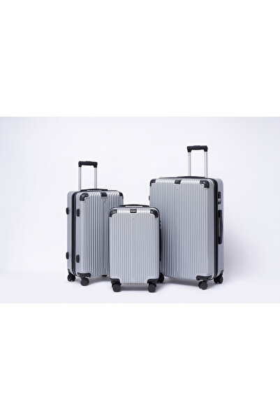 Flieger Luggage 3 Pcs ABS Hardside Luggage Sets Durable Spinner Wheel Suitcases, Silver Grey