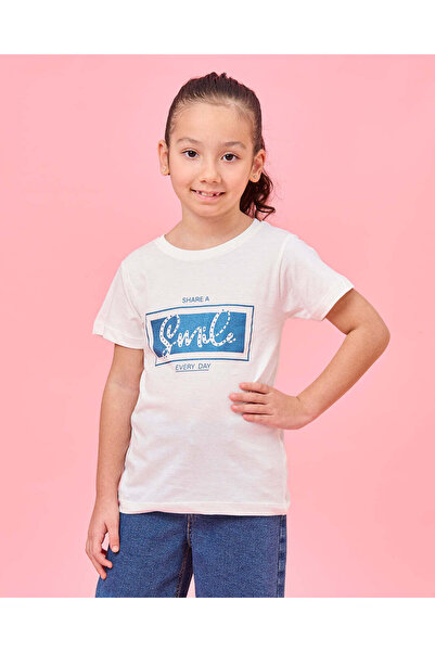 REDTAG Girls White Print T-Shirt