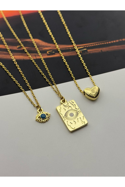 roshel طقم قلادات فولاذية مكون من 3 قطع طقم قلادات حلزونية باللون الذهبي