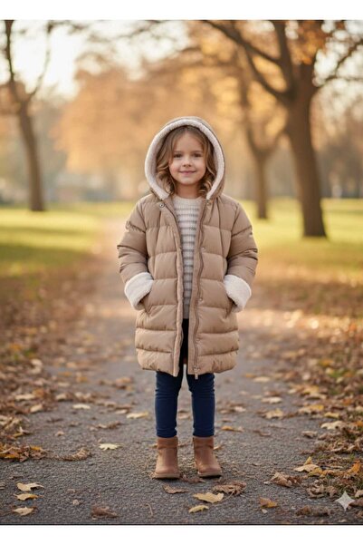 gnygiyim Girl's Puffer Coat Fur Ice Blue Removable Hooded Zippers