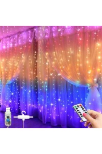 CeBros Decorative installation with remote control, Light Curtain Type with copper wire, 3m X 3m, Multicolor