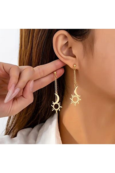 SEVAS GOLD أقراط نسائية ذهبية اللون على شكل الشمس والقمر