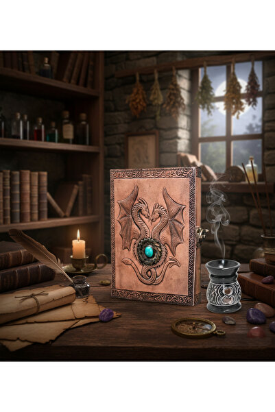 Livenda Stone Leather Notebook and Obsidian Stone Censer