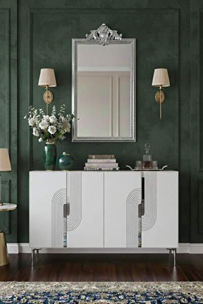 CENEYRA KA1208BS MEYRA120 KONSOL, KAHVE KÖŞESİ ve TV SEHPASI BEYAZ-SILVER 120cm