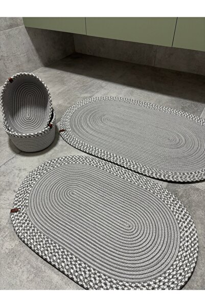 MaVaux Serra 4-Piece Bathroom Set – 2 Oval Mats & 2 Oval Baskets, Natural Rope Weaving, Handmade - Premium