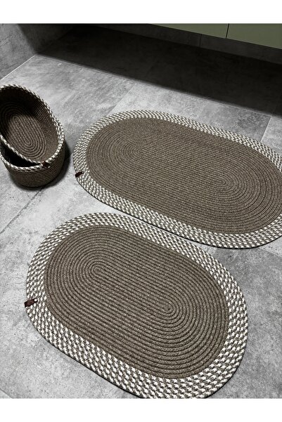 MaVaux Serra 4-Piece Bathroom Set – 2 Oval Mats & 2 Oval Baskets, Natural Rope Weaving, Handmade - Premium