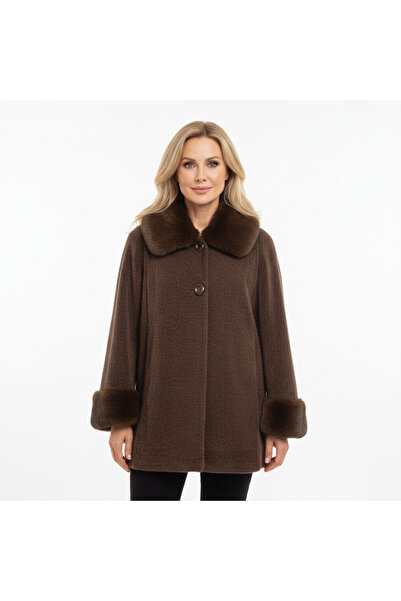 İTALYAN Angora Kürk Detaylı Panço Kaban